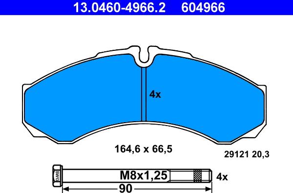 ATE 13.0460-4966.2 - Тормозные колодки, дисковые, комплект autospares.lv