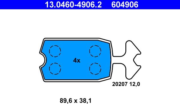 ATE 13.0460-4906.2 - Тормозные колодки, дисковые, комплект autospares.lv