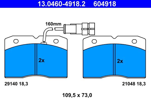 ATE 13.0460-4918.2 - Тормозные колодки, дисковые, комплект autospares.lv