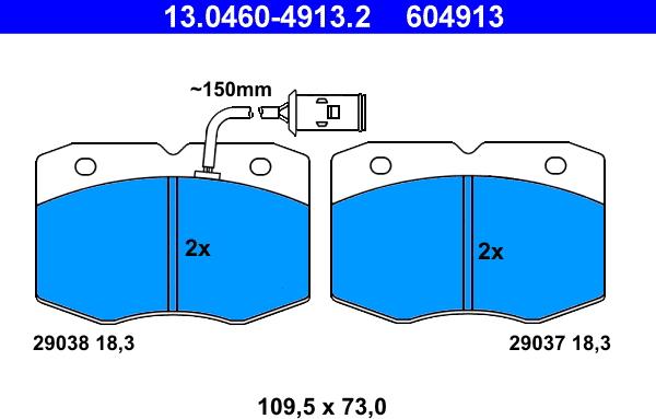 ATE 13.0460-4913.2 - Тормозные колодки, дисковые, комплект autospares.lv