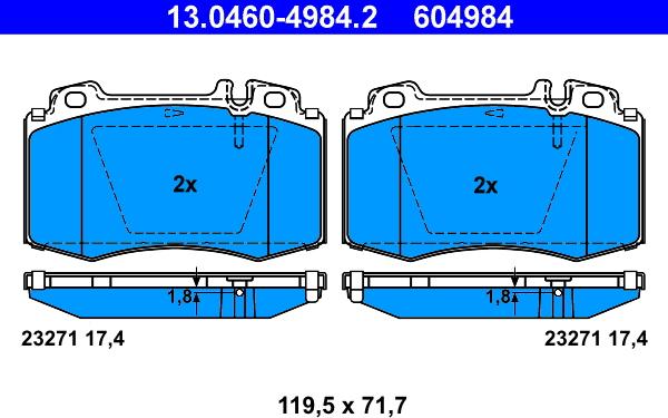 ATE 13.0460-4984.2 - Тормозные колодки, дисковые, комплект autospares.lv