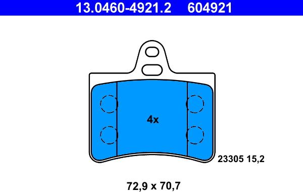 ATE 13.0460-4921.2 - Тормозные колодки, дисковые, комплект autospares.lv