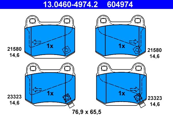 ATE 13.0460-4974.2 - Тормозные колодки, дисковые, комплект autospares.lv