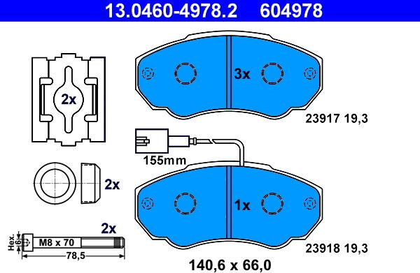 ATE 13.0460-4978.2 - Тормозные колодки, дисковые, комплект autospares.lv