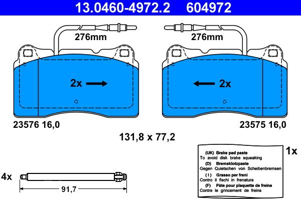 ATE 13.0460-4972.2 - Тормозные колодки, дисковые, комплект autospares.lv