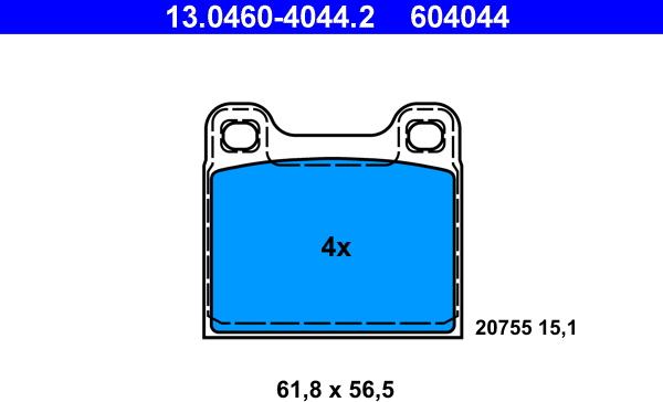 ATE 13.0460-4044.2 - Тормозные колодки, дисковые, комплект autospares.lv