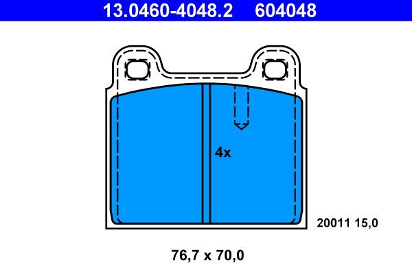 ATE 13.0460-4048.2 - Тормозные колодки, дисковые, комплект autospares.lv