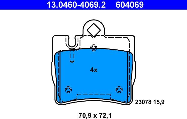 ATE 13.0460-4069.2 - Тормозные колодки, дисковые, комплект autospares.lv