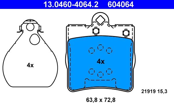 ATE 13.0460-4064.2 - Тормозные колодки, дисковые, комплект autospares.lv