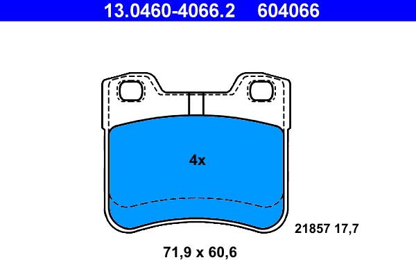 ATE 13.0460-4066.2 - Тормозные колодки, дисковые, комплект autospares.lv