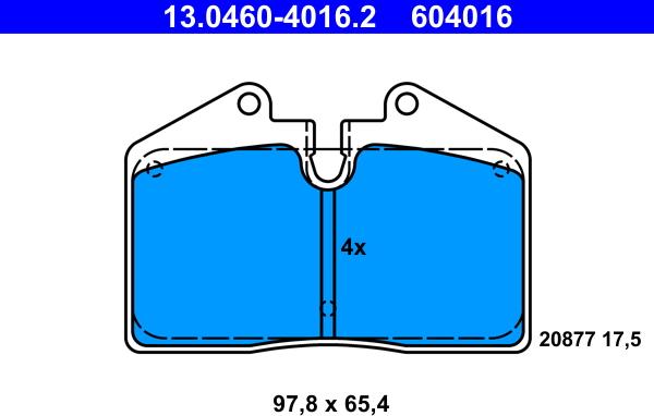 ATE 13.0460-4016.2 - Тормозные колодки, дисковые, комплект autospares.lv