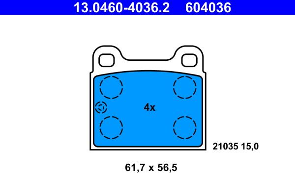 ATE 13.0460-4036.2 - Тормозные колодки, дисковые, комплект autospares.lv