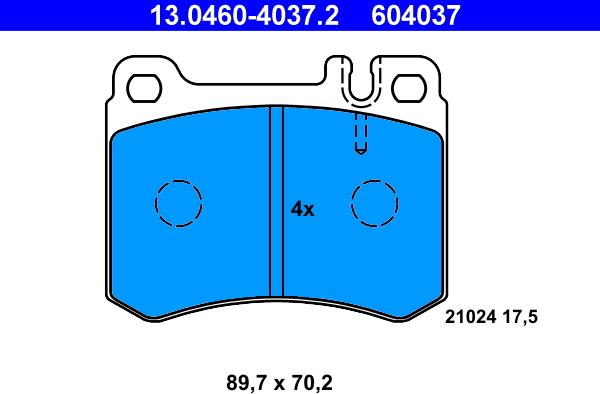 ATE 13.0460-4037.2 - Тормозные колодки, дисковые, комплект autospares.lv