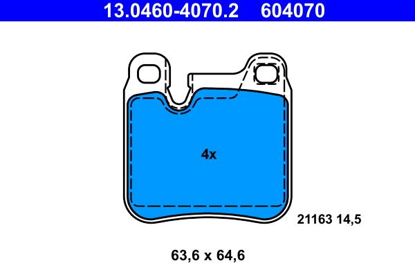 ATE 13.0460-4070.2 - Тормозные колодки, дисковые, комплект autospares.lv