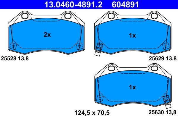 ATE 13.0460-4891.2 - Тормозные колодки, дисковые, комплект autospares.lv