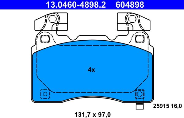 ATE 13.0460-4898.2 - Тормозные колодки, дисковые, комплект autospares.lv