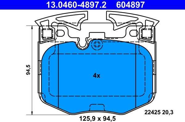 ATE 13.0460-4897.2 - Тормозные колодки, дисковые, комплект autospares.lv