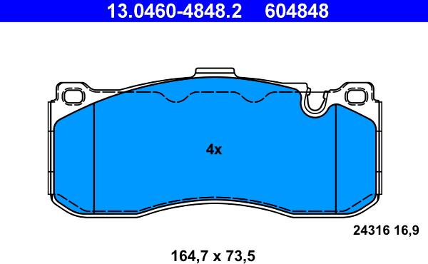 ATE 13.0460-4848.2 - Тормозные колодки, дисковые, комплект autospares.lv