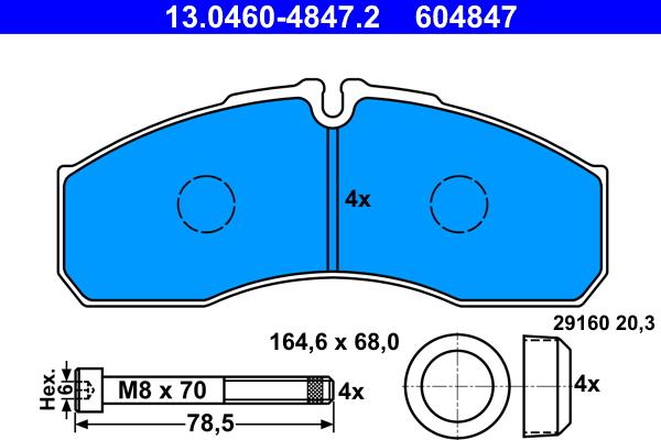 ATE 13.0460-4847.2 - Тормозные колодки, дисковые, комплект autospares.lv