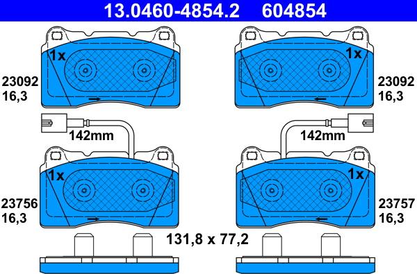 ATE 13.0460-4854.2 - Тормозные колодки, дисковые, комплект autospares.lv