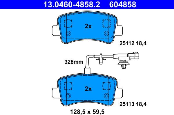 ATE 13.0460-4858.2 - Тормозные колодки, дисковые, комплект autospares.lv