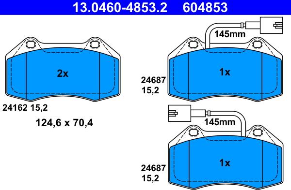 ATE 13.0460-4853.2 - Тормозные колодки, дисковые, комплект autospares.lv