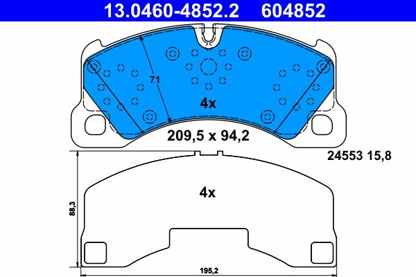 ATE 13.0460-4852.2 - Тормозные колодки, дисковые, комплект autospares.lv