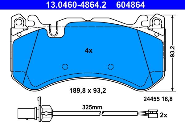 ATE 13.0460-4864.2 - Тормозные колодки, дисковые, комплект autospares.lv