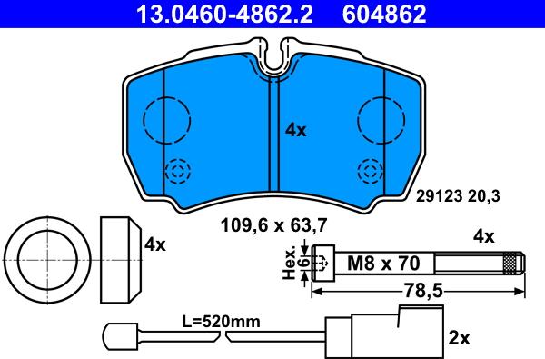 ATE 13.0460-4862.2 - Тормозные колодки, дисковые, комплект autospares.lv