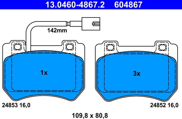 ATE 13.0460-4867.2 - Тормозные колодки, дисковые, комплект autospares.lv