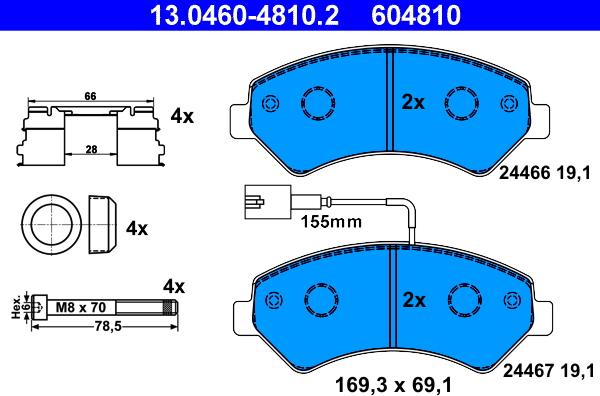 ATE 13.0460-4810.2 - Тормозные колодки, дисковые, комплект autospares.lv