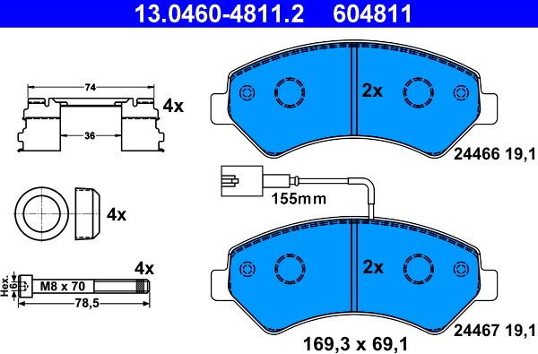 ATE 13.0460-4811.2 - Тормозные колодки, дисковые, комплект autospares.lv