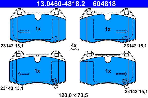 ATE 13.0460-4818.2 - Тормозные колодки, дисковые, комплект autospares.lv