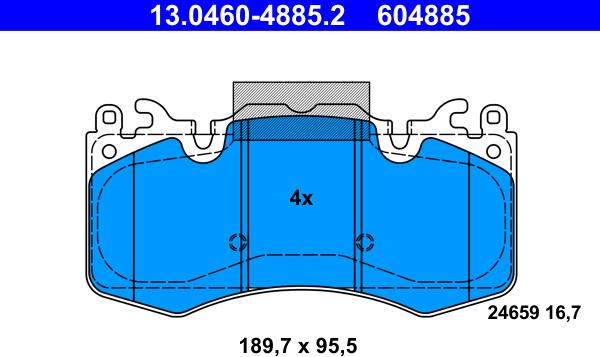 ATE 13.0460-4885.2 - Тормозные колодки, дисковые, комплект autospares.lv