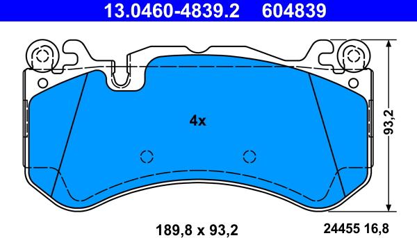 ATE 13.0460-4839.2 - Тормозные колодки, дисковые, комплект autospares.lv