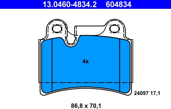 ATE 13.0460-4834.2 - Тормозные колодки, дисковые, комплект autospares.lv