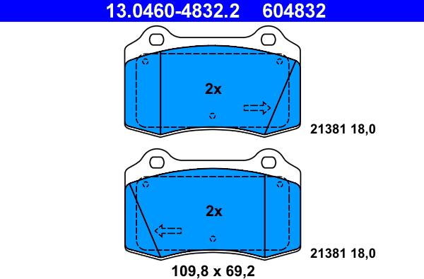 ATE 13.0460-4832.2 - Тормозные колодки, дисковые, комплект autospares.lv