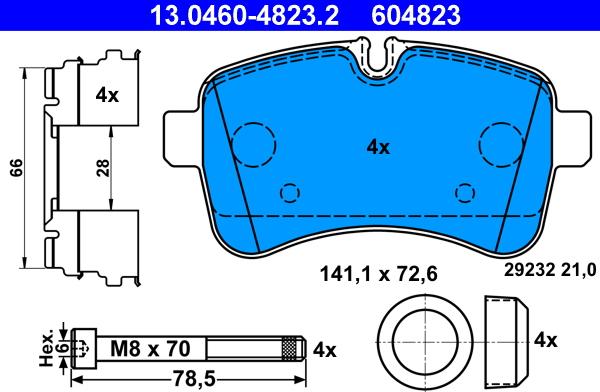 ATE 13.0460-4823.2 - Тормозные колодки, дисковые, комплект autospares.lv