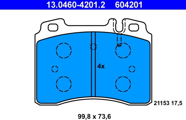 ATE 13.0460-4201.2 - Тормозные колодки, дисковые, комплект autospares.lv