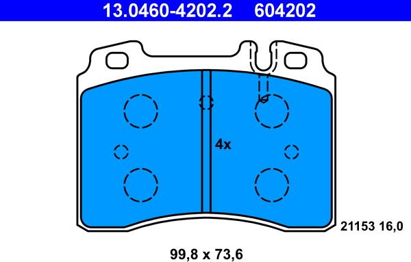 ATE 13.0460-4202.2 - Тормозные колодки, дисковые, комплект autospares.lv