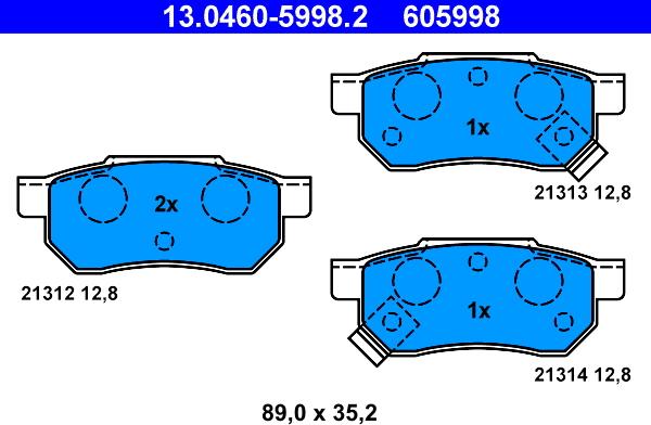 ATE 13.0460-5998.2 - Тормозные колодки, дисковые, комплект autospares.lv