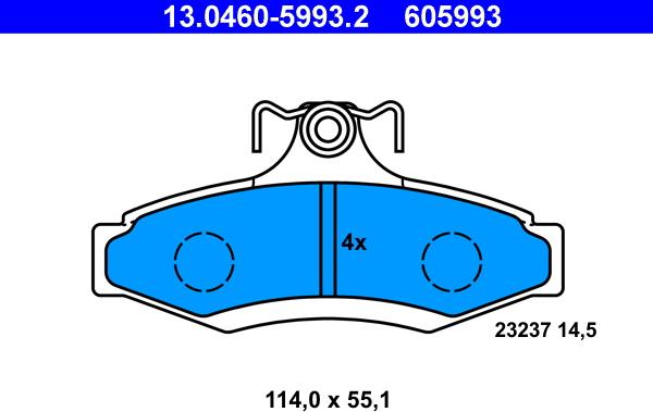 ATE 13.0460-5993.2 - Тормозные колодки, дисковые, комплект autospares.lv