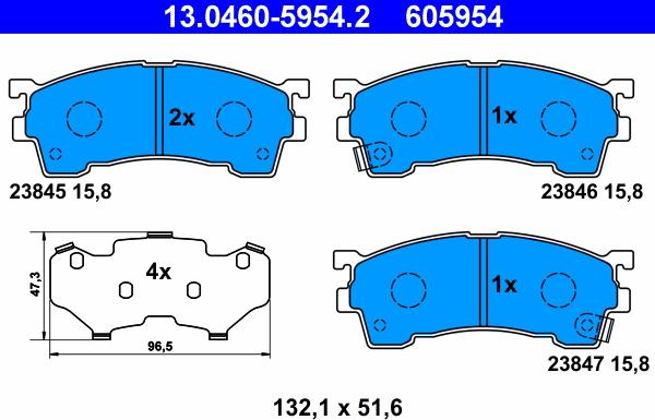 ATE 13.0460-5954.2 - Тормозные колодки, дисковые, комплект autospares.lv