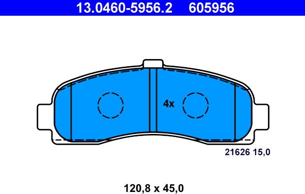 ATE 13.0460-5956.2 - Тормозные колодки, дисковые, комплект autospares.lv