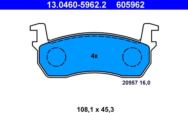 ATE 13.0460-5962.2 - Тормозные колодки, дисковые, комплект autospares.lv