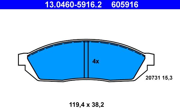 ATE 13.0460-5916.2 - Тормозные колодки, дисковые, комплект autospares.lv