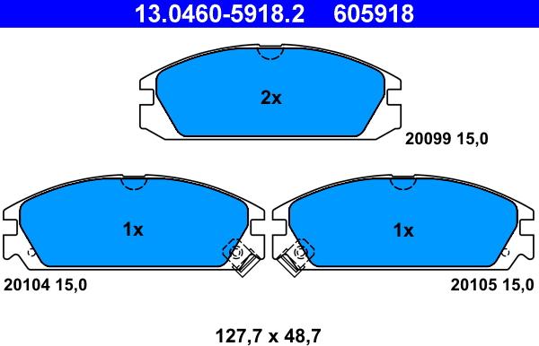 ATE 13.0460-5918.2 - Тормозные колодки, дисковые, комплект autospares.lv