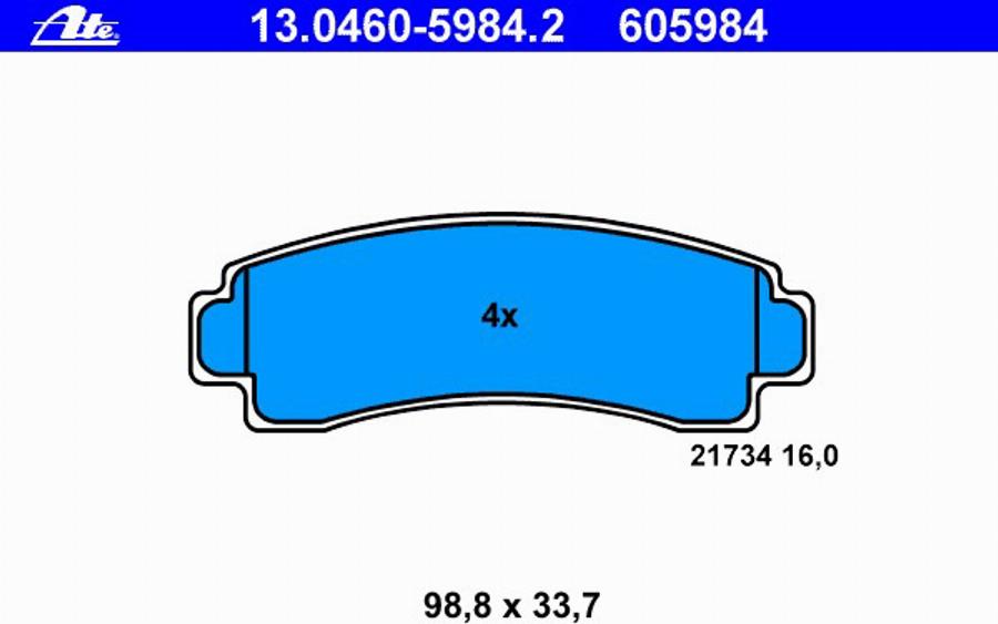 ATE 13 0460 5984 2 - Тормозные колодки, дисковые, комплект autospares.lv