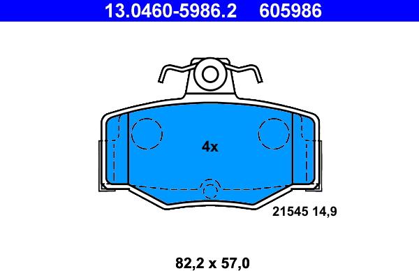 ATE 13.0460-5986.2 - Тормозные колодки, дисковые, комплект autospares.lv