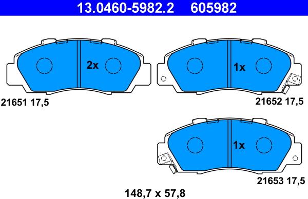 ATE 13.0460-5982.2 - Тормозные колодки, дисковые, комплект autospares.lv